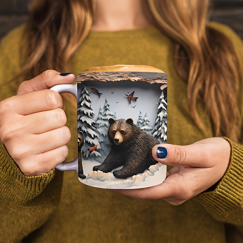 Black Snowy Bear UV DTF Decal for 11oz Mugs and Glassware Waterproof Scratch Resistant Oil Resistant