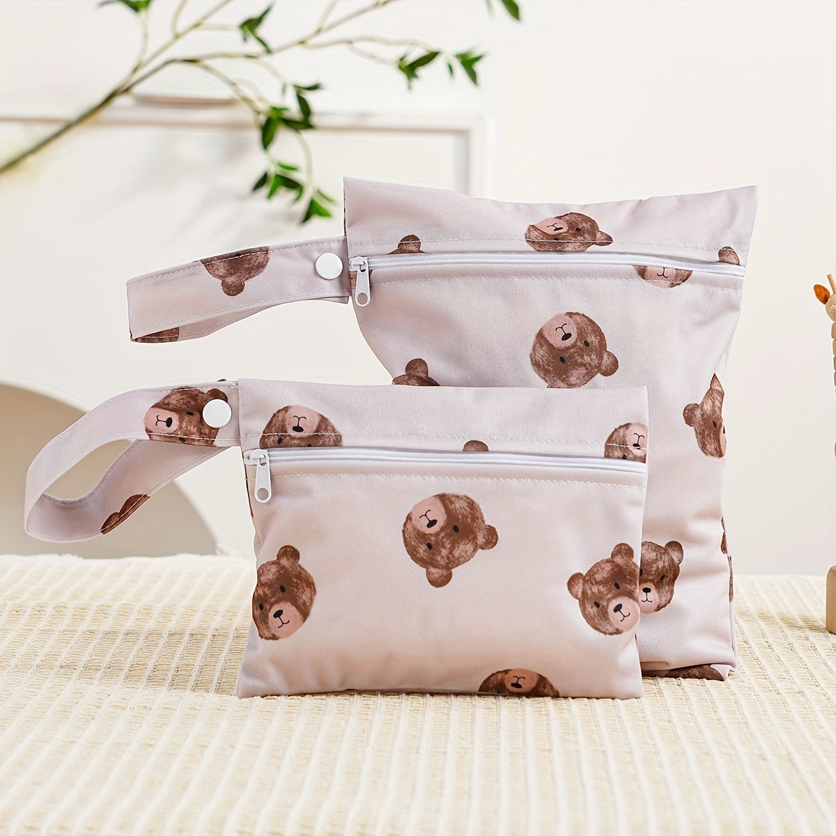 Набор из 2 милых сумок для подгузников с принтом животных с ручками и молниями - водонепроницаемые, удобное хранение для детских принадлежностей