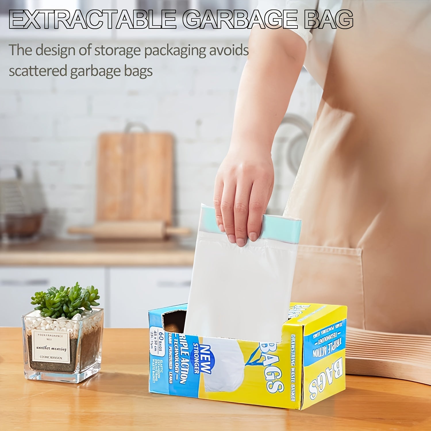 Bolsa de basura gruesa a prueba de fugas con asa de cuerda de atar para limpieza en el hogar y la oficina