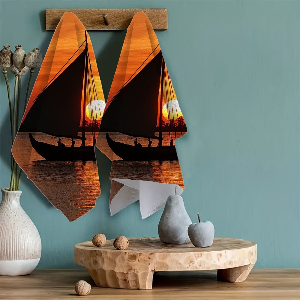 Set of 2 Soft Kitchen Towels Coastal Decor Absorbent 40x60 cm