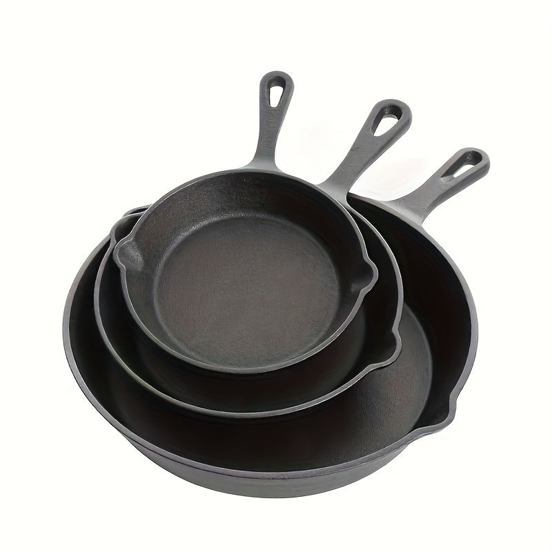 Set of 3 Pre-Seasoned Cast Iron Skillets with Drip Spouts for Oven and Camping