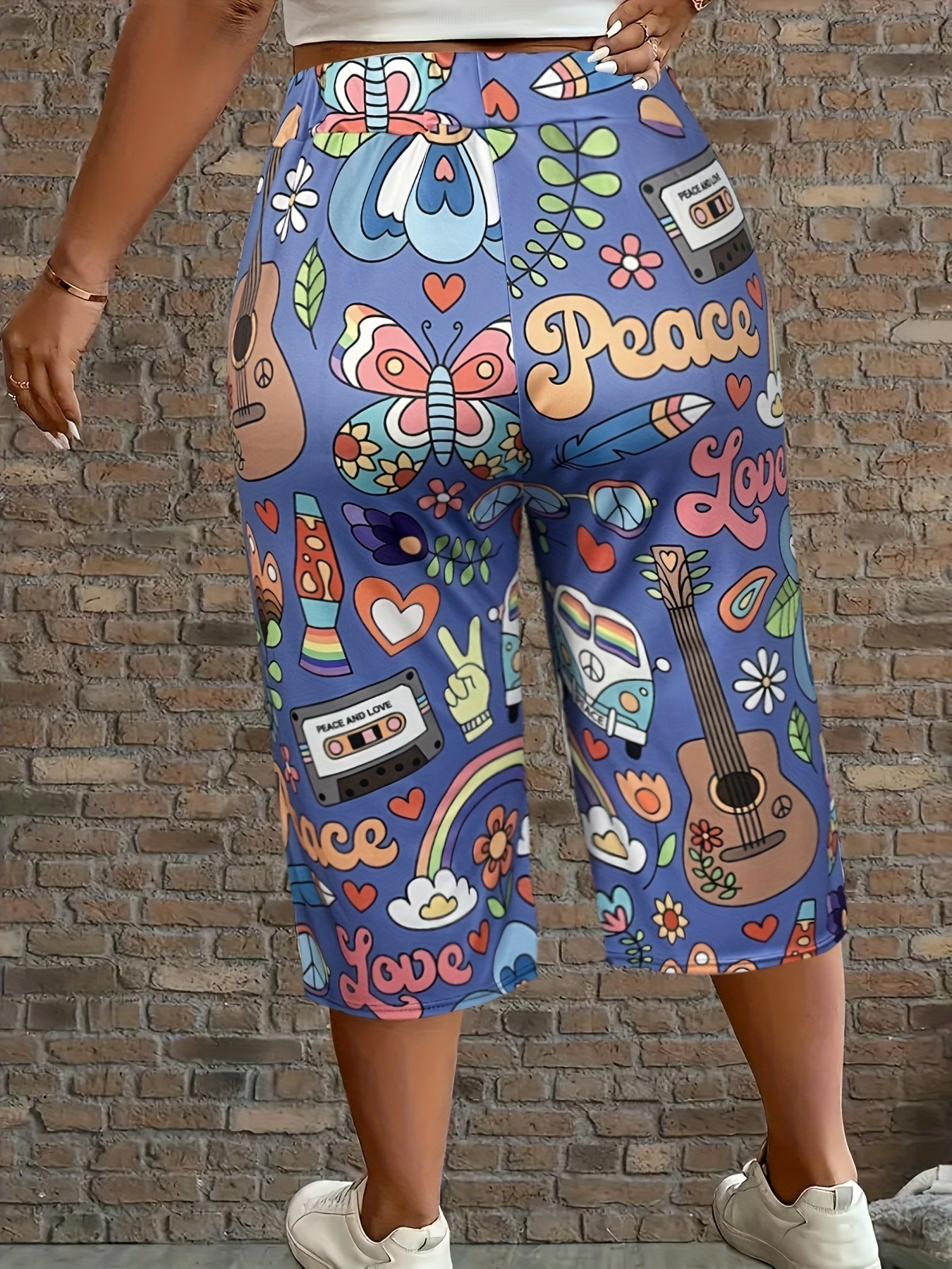 Women's Floral Print Stretch Bermuda Shorts High Waist Blue Purple Lightweight