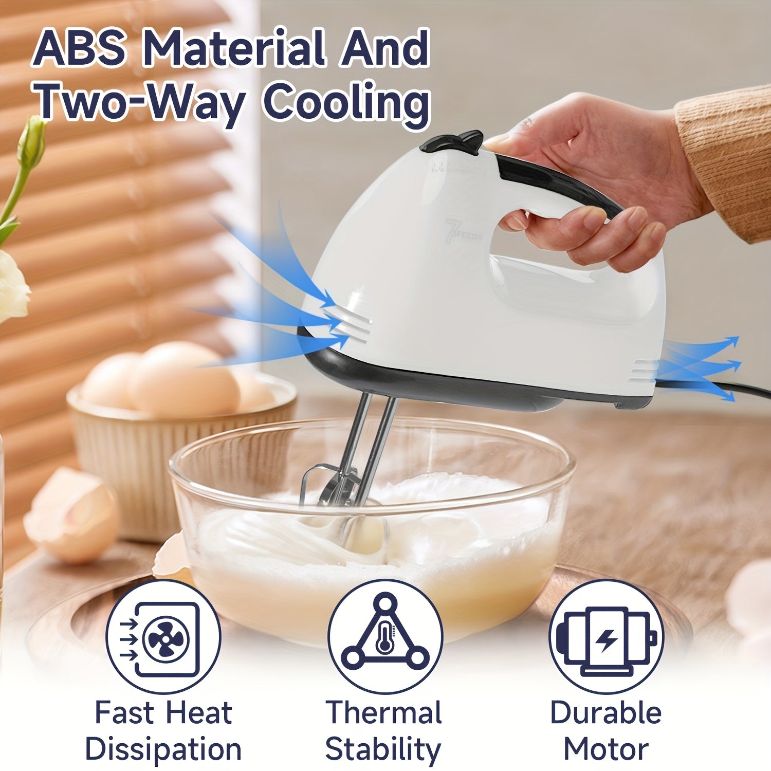 Electric Handheld Mixer Stainless Steel 15-Speed Portable Kitchen Appliance