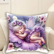 Angel Girl Plush Pillowcase Fairy Tale Design Sleeping Fairy Floral Starry Night Soft Bedroom Decor