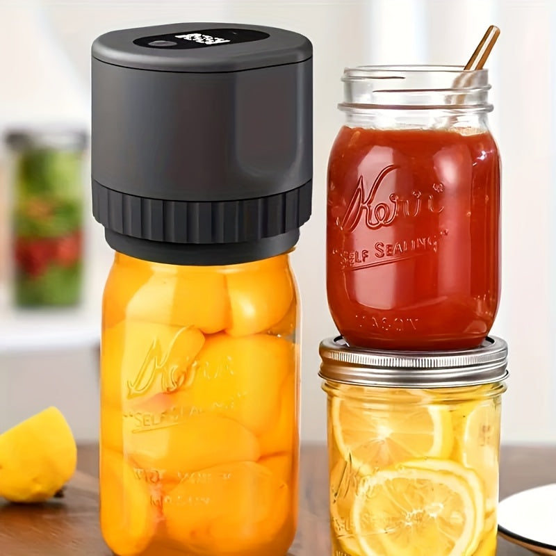 TrueBright Mason Jar Vacuum Sealer USB bilan qayta to'ldiriladigan litiy batareyaga ega. keng va odatiy og'izli bankalar uchun mos, ishlash kuchlanishi ≤36V.