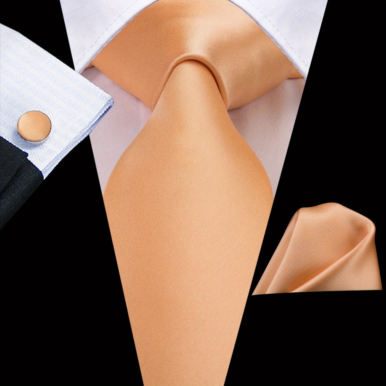 Men's Jacquard Woven Solid Necktie Set with Hanky and Cufflinks for Weddings and Business