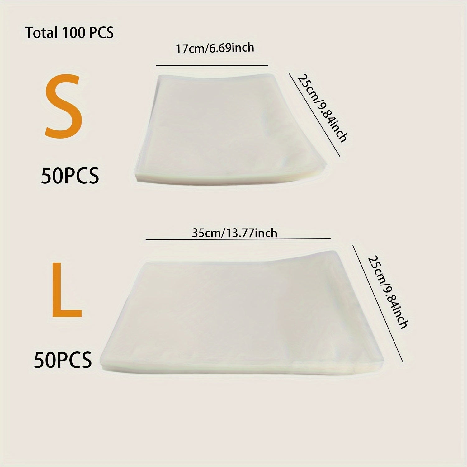 100-piece set of vacuum food storage bags in 3 sizes for food storage, cooking, and fresh-keeping. Ideal for packaging, kitchen use, and vacuum sealers.