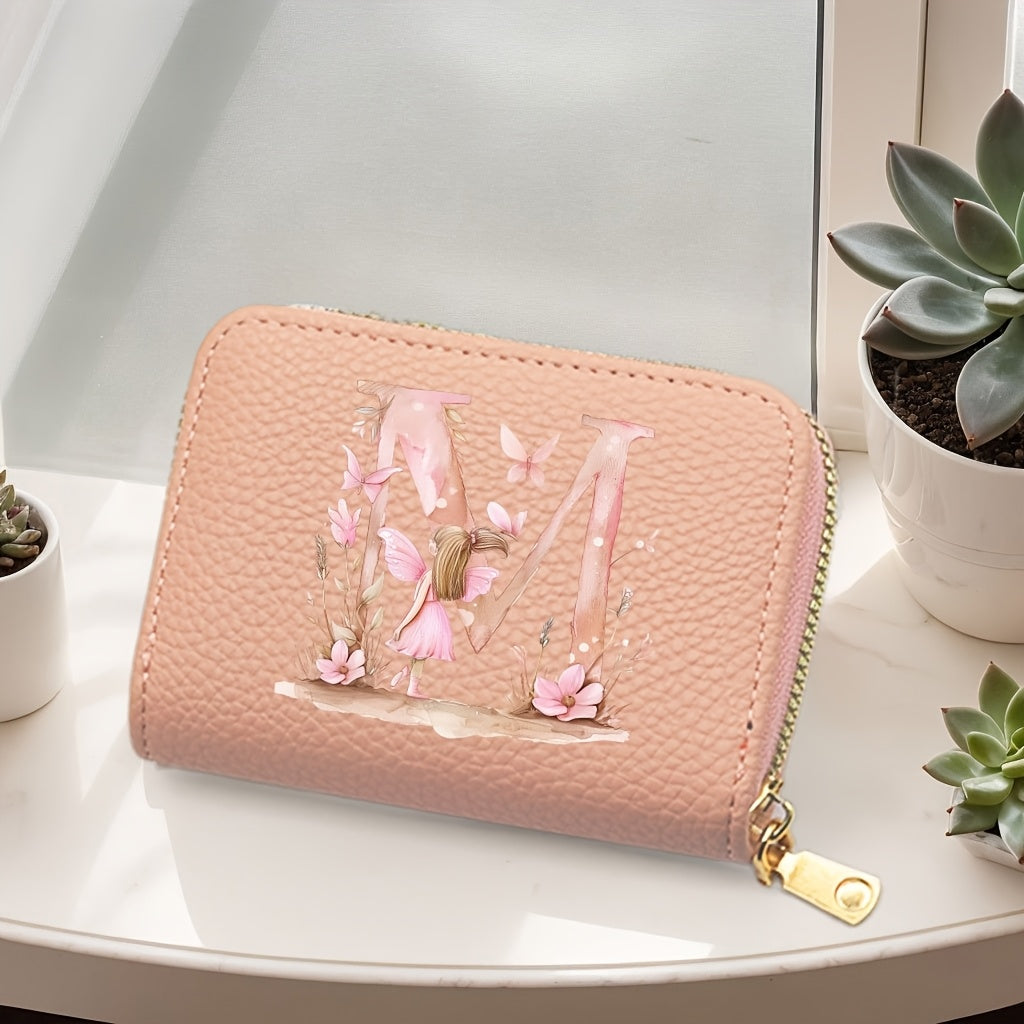 Tarjetero de mujer de cuero sintético, estilo acordeón delgado, con cierre de cremallera para monedas