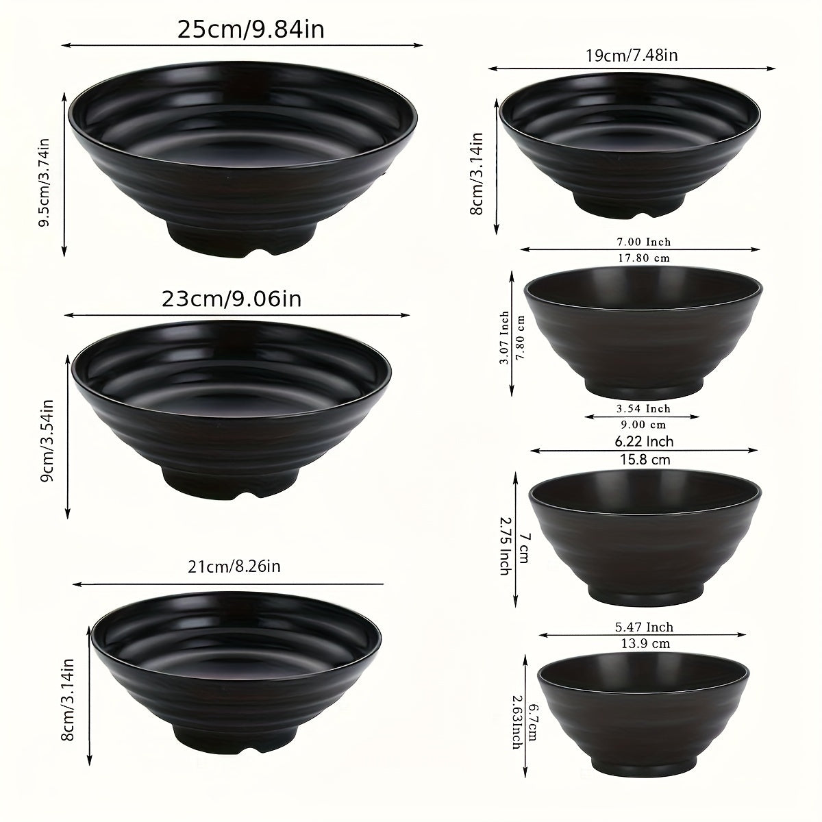 Set of 2 Black Polypropylene Ramen Bowls Microwave Safe Dishwasher Safe with Spoons