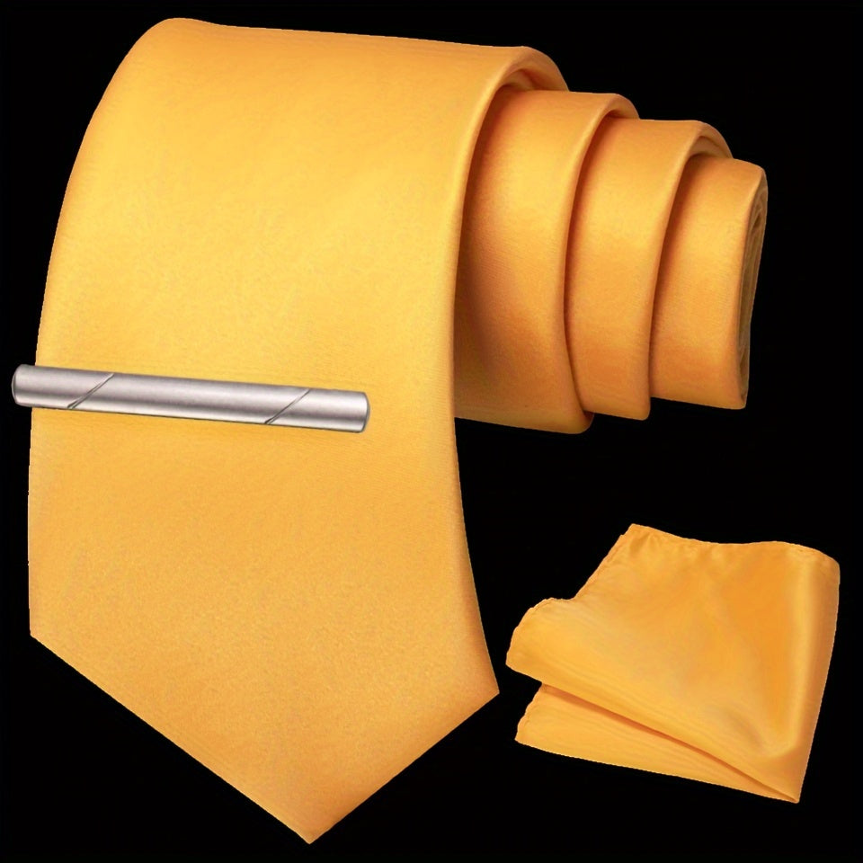 Erkaklar uchun bir rangli ipak aksessuarlar to'plami, galstuk, cho'ntak sharf, sochiq, galstuk klipi, rasmiy kiyimlar va sovg'alar uchun