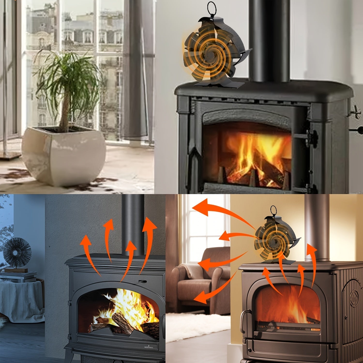 Aluminum Fireplace Fan Sailboat Design 8 Blade Heat Activated Quiet Operation