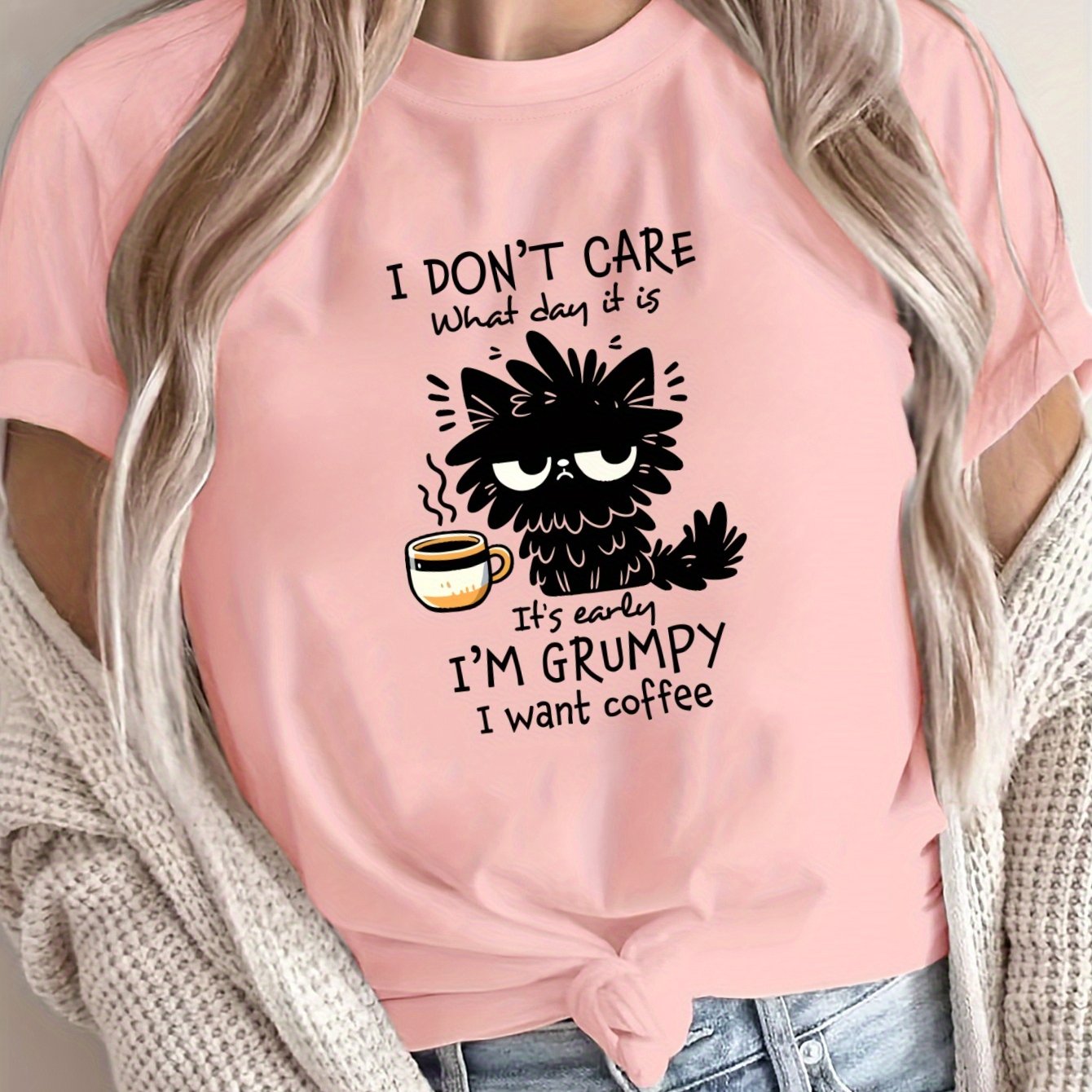 Women's Grumpy Coffee Graphic T-Shirt Soft Polyester Casual Short Sleeve
