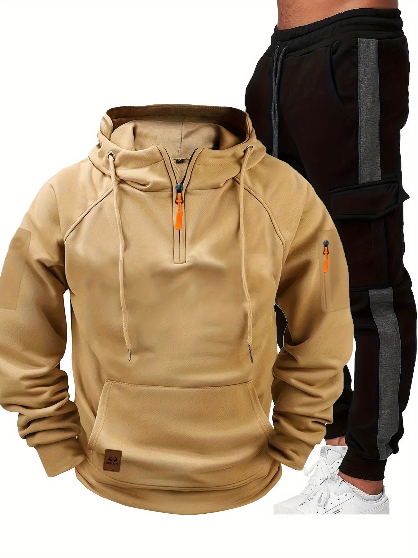 Men's Fall Winter Sportswear Set Hooded Zip Up Jacket and Joggers Polyester Regular Fit Outdoor Activities