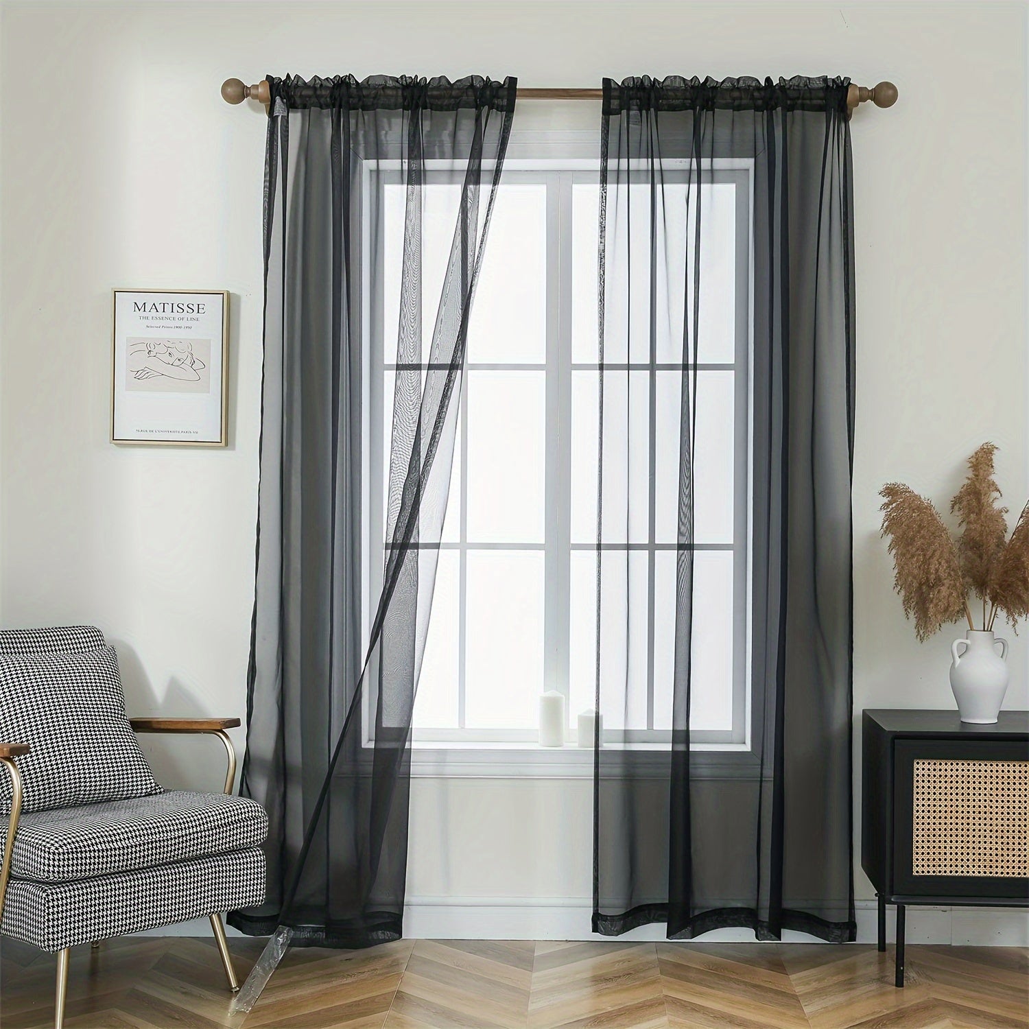 Terylene Gauze Curtains 2-Piece Set Semi-Transparent Light-Filtering Home Decor