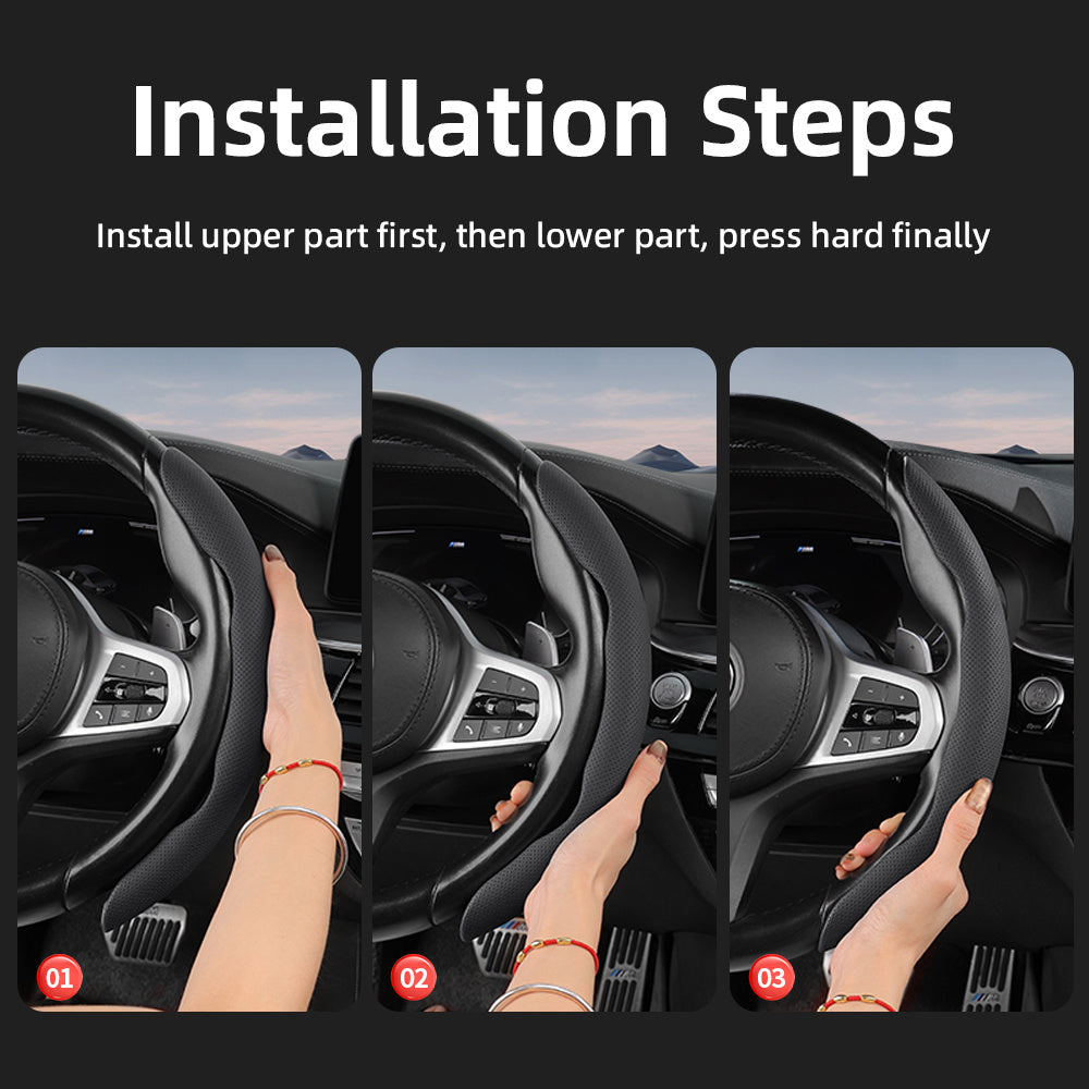 Universal Breathable Faux Leather Steering Wheel Cover with Quick-Release Design
