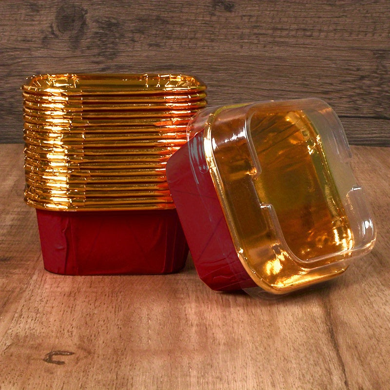 50 Square Cupcake Cups with Lids, Heat-Resistant Foil, Baking and Dessert Cups