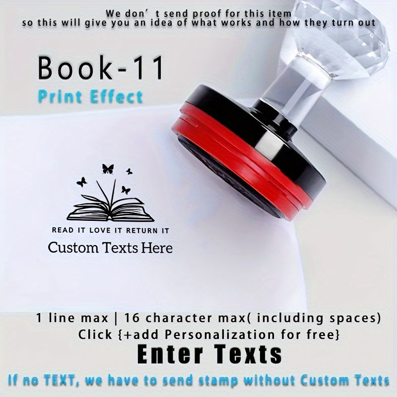 Shaxsiylashtirilgan kutubxona kitobi muhrini o'z-o'zidan bosadigan siyoh bilan, bir nechta tillarda mavjud, kundalik ofis ishlari uchun mos.