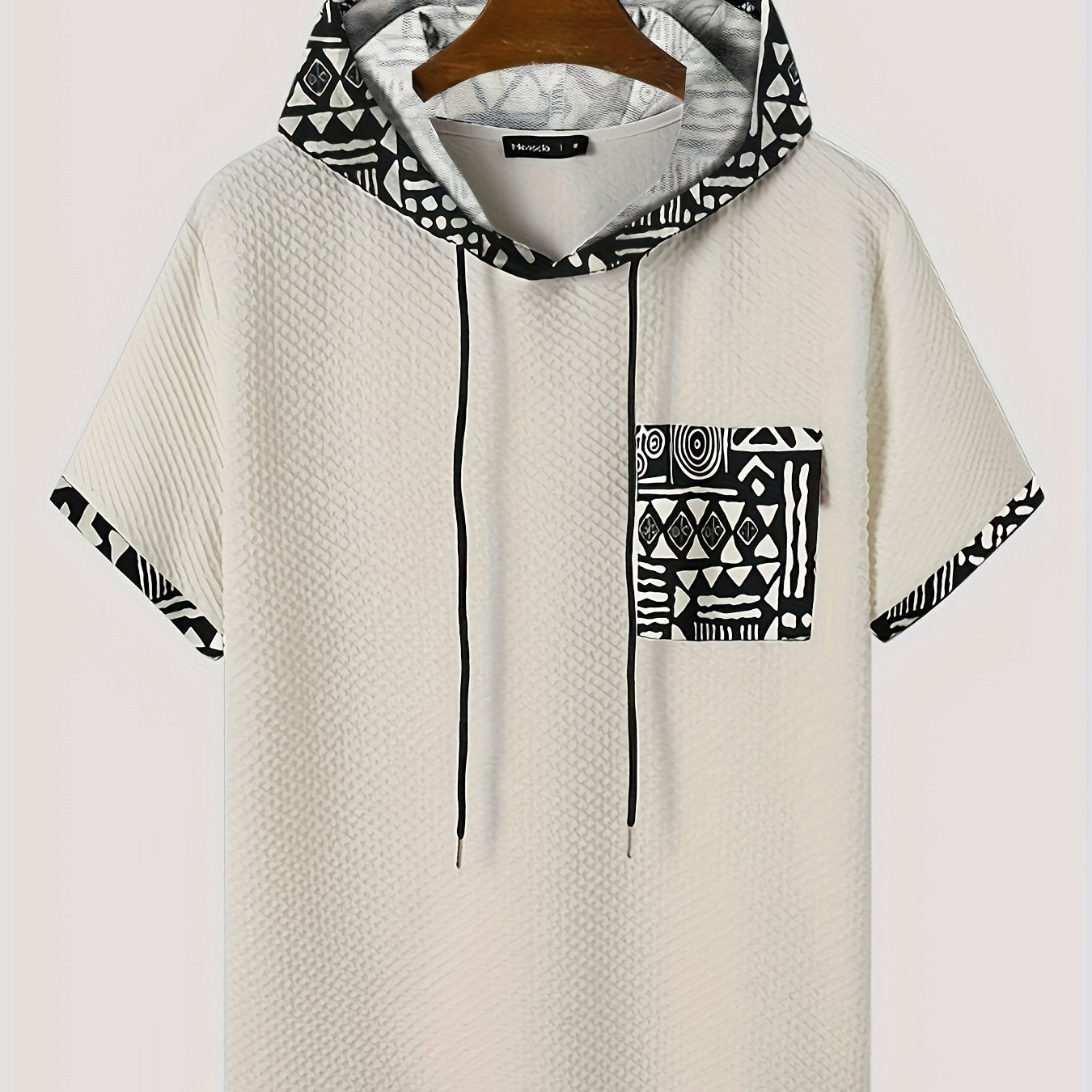 Men's Plus Size Casual Hooded T-Shirt with Geometric Print Lightweight Polyester Gray