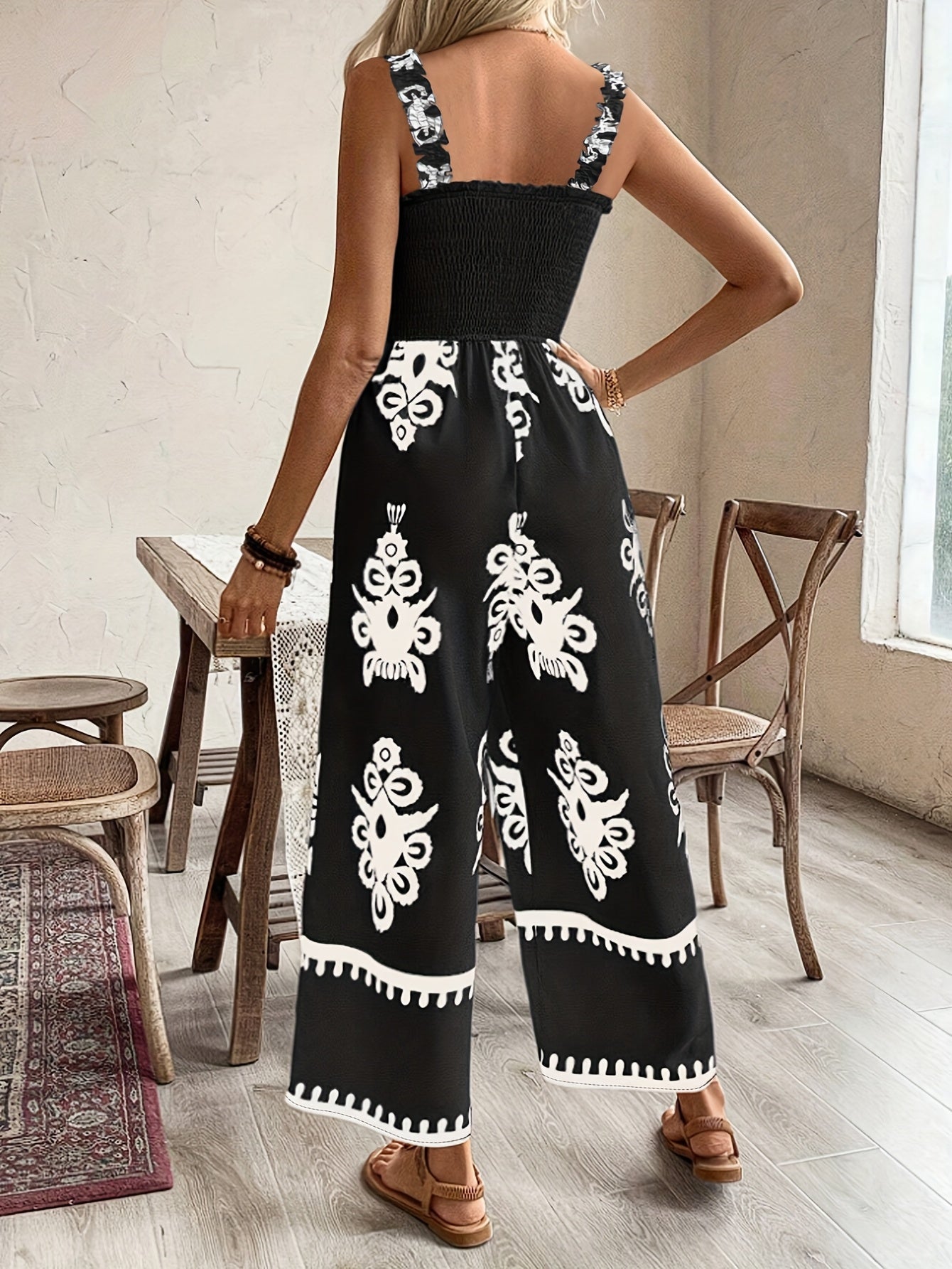 Women's Plus Size Sleeveless Floral Print Jumpsuit with Wide-Leg Pants