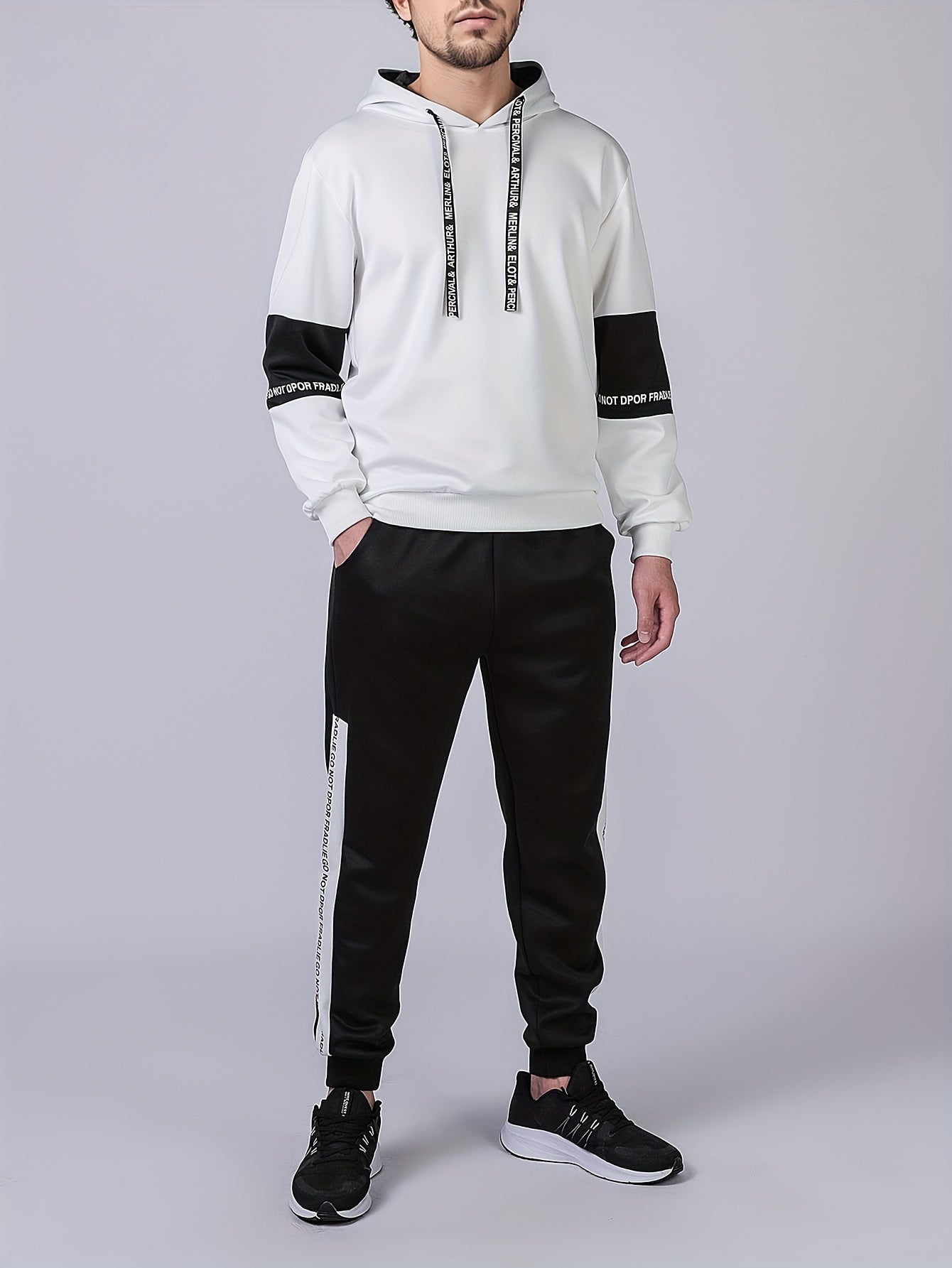 Men's Patchwork Hooded Sweatsuit Polyester Spandex Knit Spring Fall Athletic Set