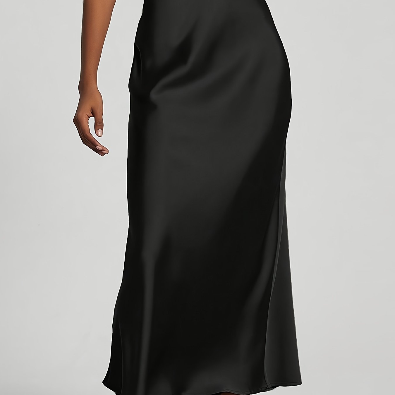 Women's Black Satin High-Waisted Maxi Skirt A-Line Elegant Long Dressy Casual