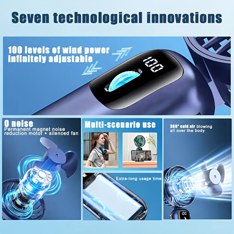 Portable Handheld Fan USB Rechargeable Multi-Speed Wearable for Outdoor Office Travel