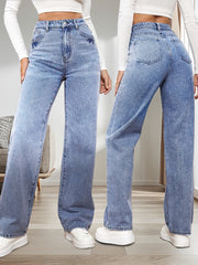 Pantalones vaqueros rectos para mujer con cintura baja y tela microelástica