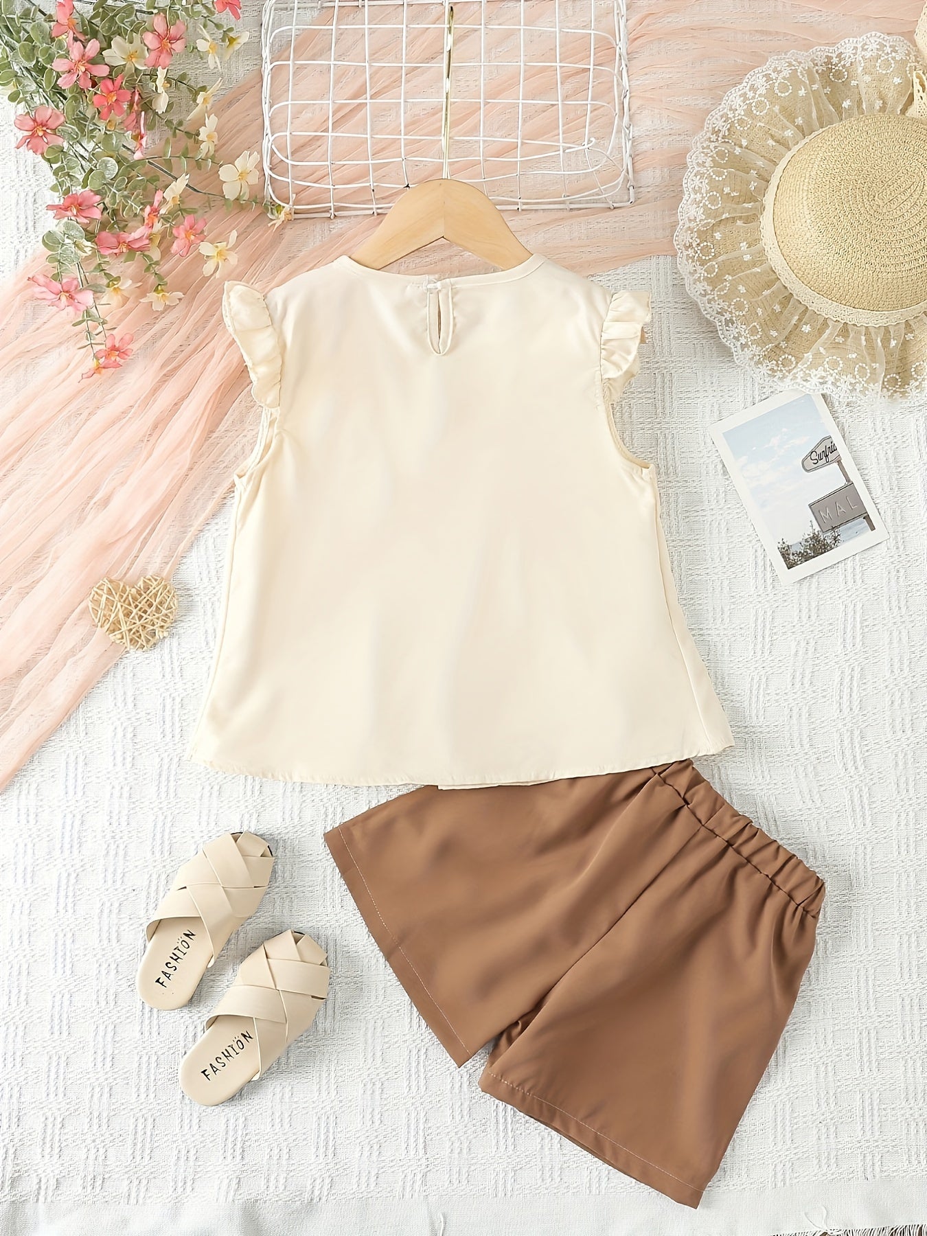 Children's Summer Sleeveless Doll Shirt and Loose Shorts Set for Small Kids