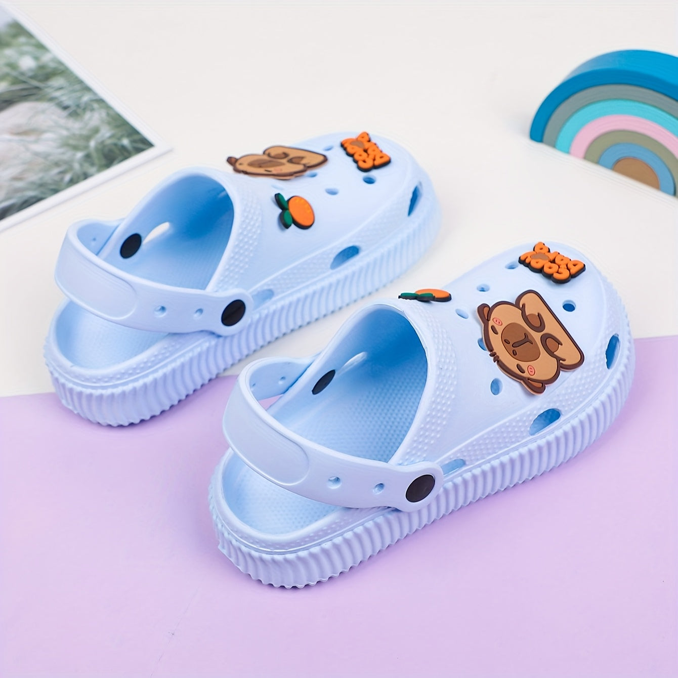 Kids Summer Cartoon Bear and Orange Slices EVA Clogs Breathable Non-Slip Shoes