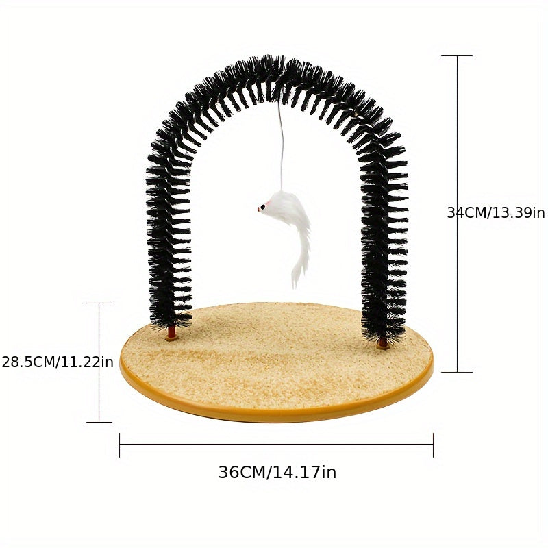 Multifunctional Cat Self-Grooming Toy with Hair Brush and Scratching Pad