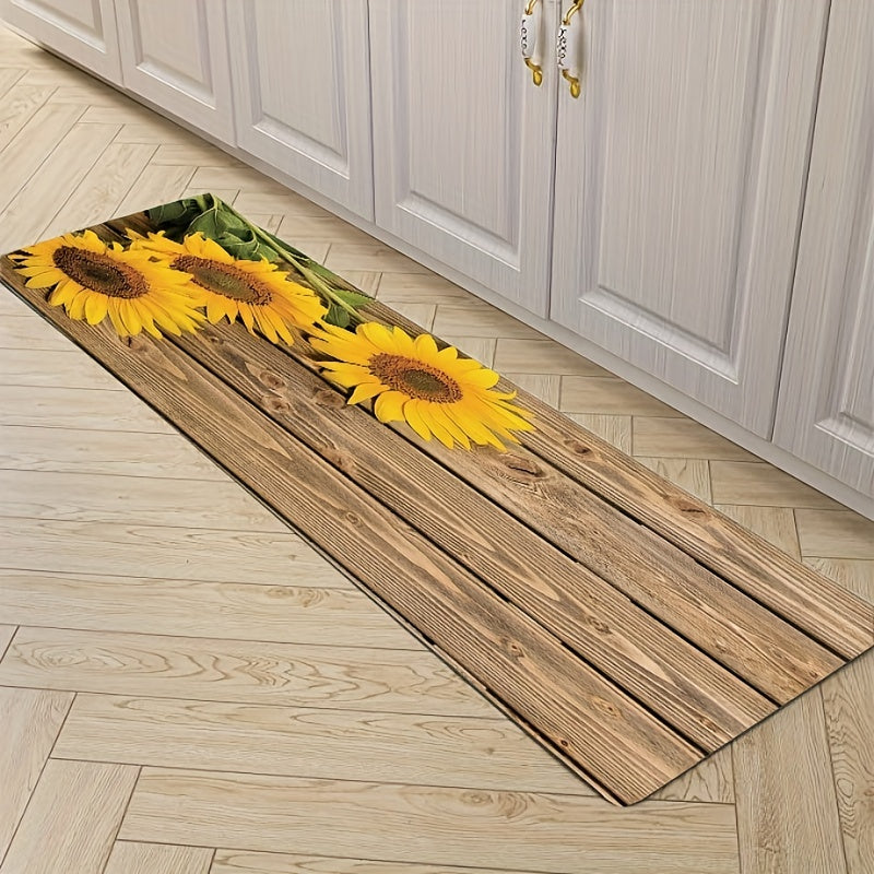 Sunflower Kitchen Rug and Mat Set Vintage Yellow Non-Slip Washable
