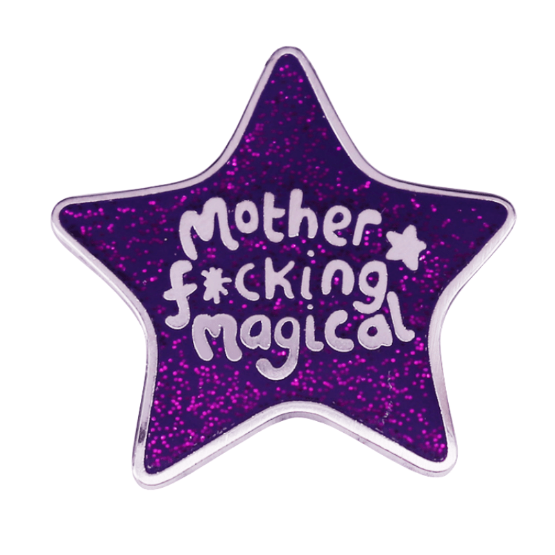 Purple Glitter Pentagram Letter Brooch for Coats and Bags Unisex Jewelry