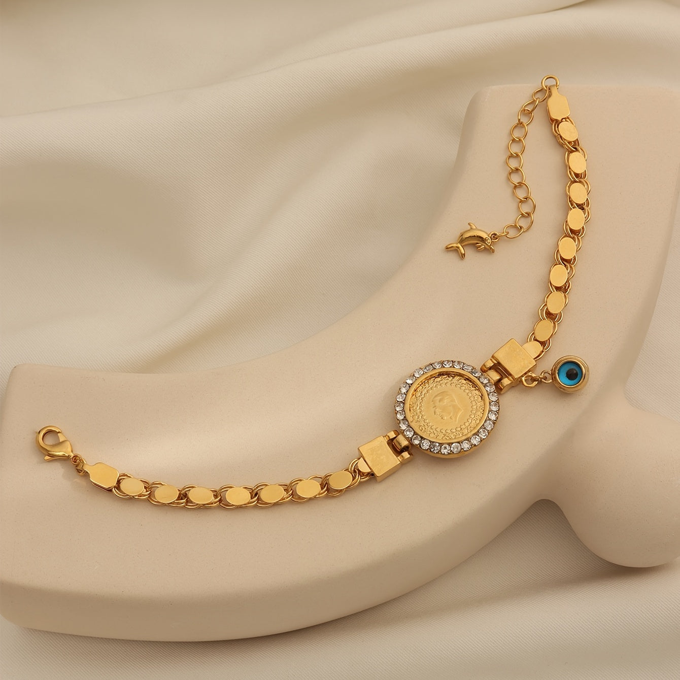 Изысканное винтажное ожерелье из медной цепочки с 24-каратным золотым покрытием, украшенное подвеской с rhinestone и амулетом «злой глаз» для женщин, идеально подходит для повседневной носки и в качестве подарка - единичный товар