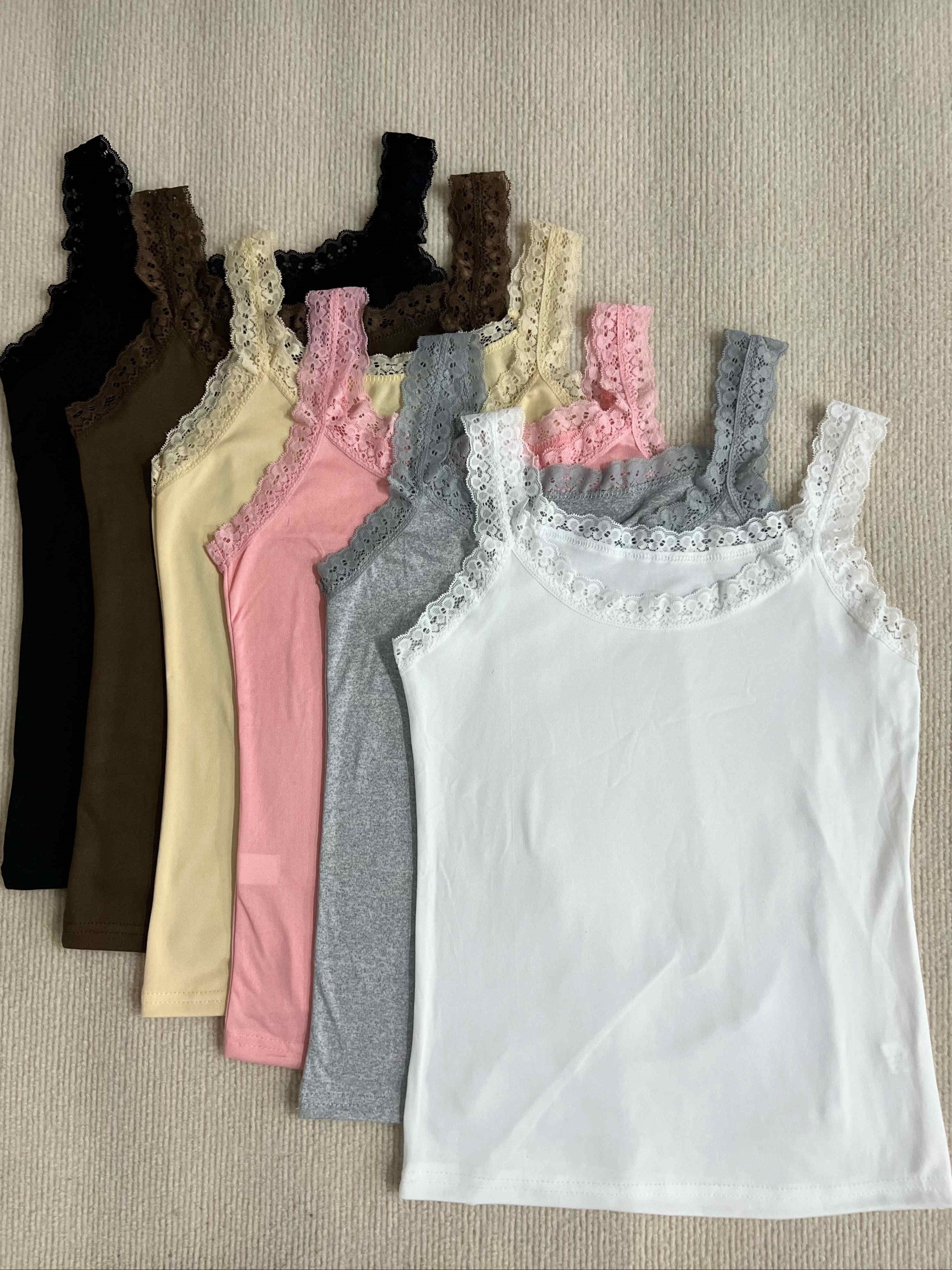 Plus Size Women Lace Trim Tank Tops 6 Pack Nylon Blend Camisoles