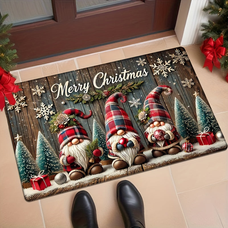 Cozy Christmas Gnome Flannel Door Mat Non-Slip Absorbent Rug for Entryway