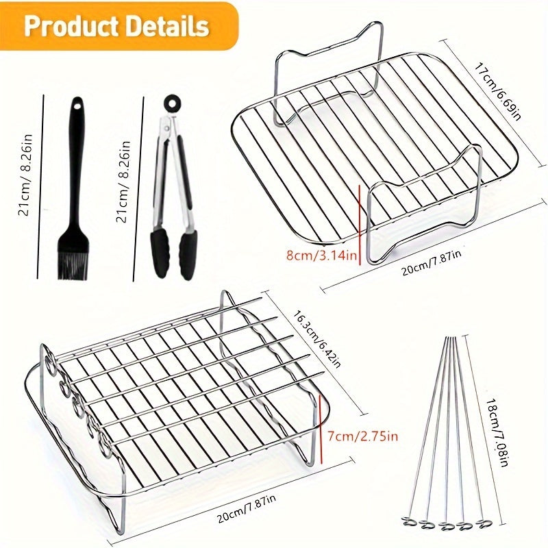 Air Fryer Accessories Set with Skewer Rack Grill Food Clip Silicone Oil Brush and Steak Rack for Ninja AF500UK