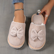 Fuzzy Slippers with Bowknot Soft Sole Fabric Indoor Casual Slip-On for Winter