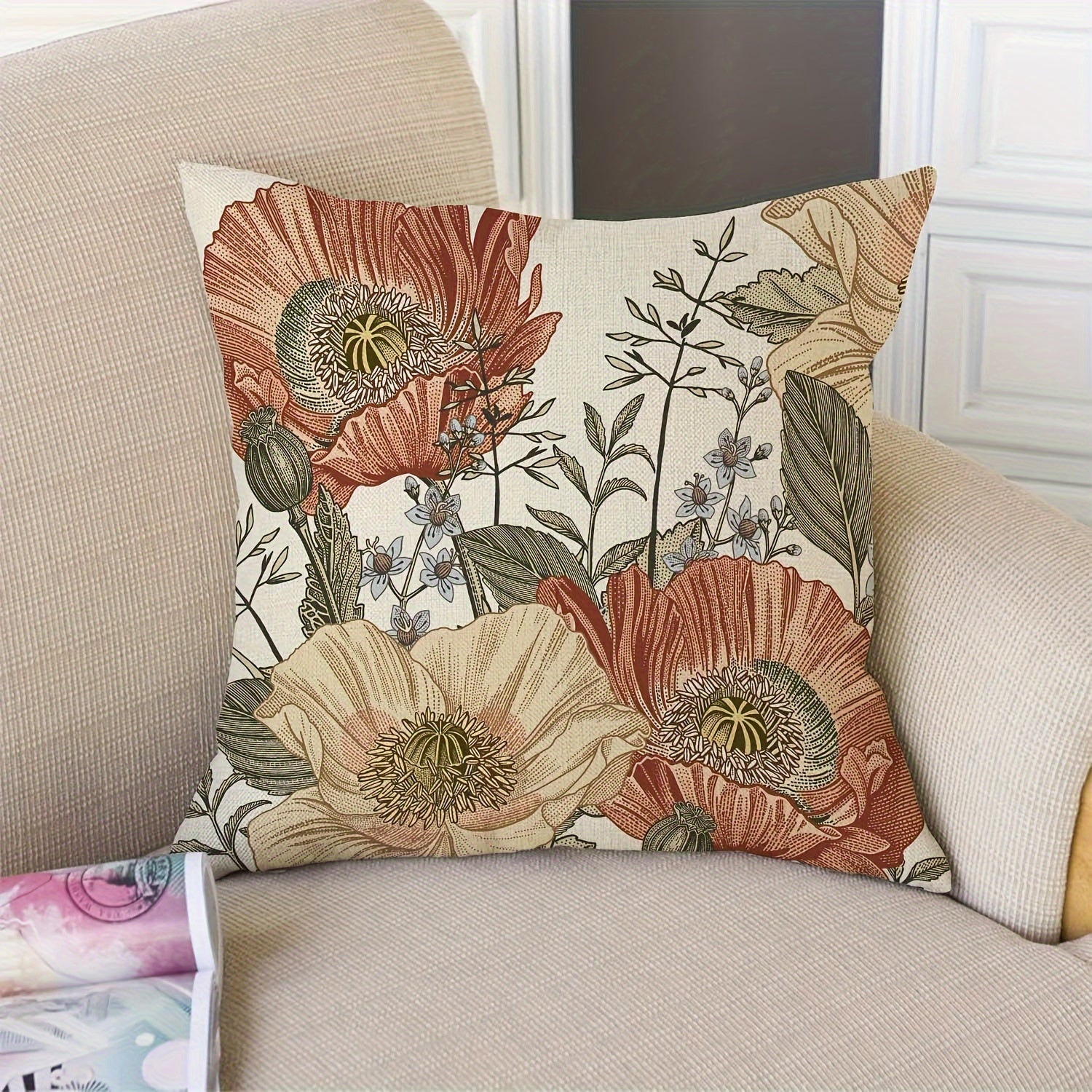 Vintage Floral Pillow Cover 45x45 cm Polyester Decorative Couch Sofa Accent