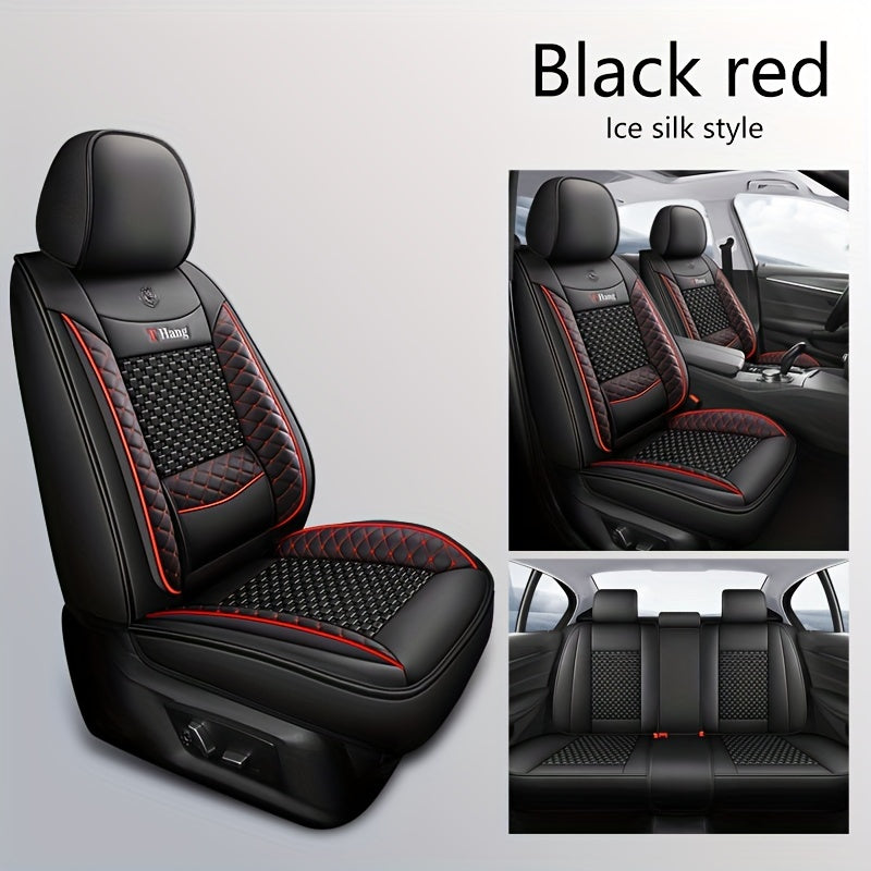 Machine Knit 5-Seater Car Seat Cover Full Enclosure All-Season PU Leather