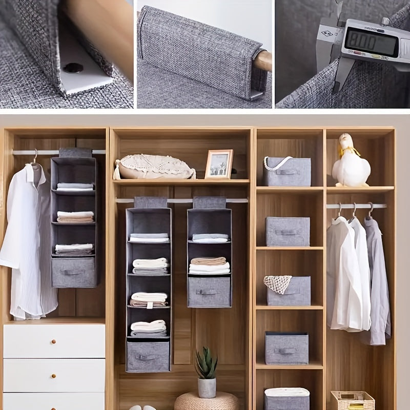 Organizador de ropa colgante plegable de 4 niveles en gris para armarios y dormitorios
