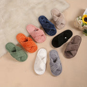 Women's Solid Color Cross Strap Plush Home Slippers for All Seasons