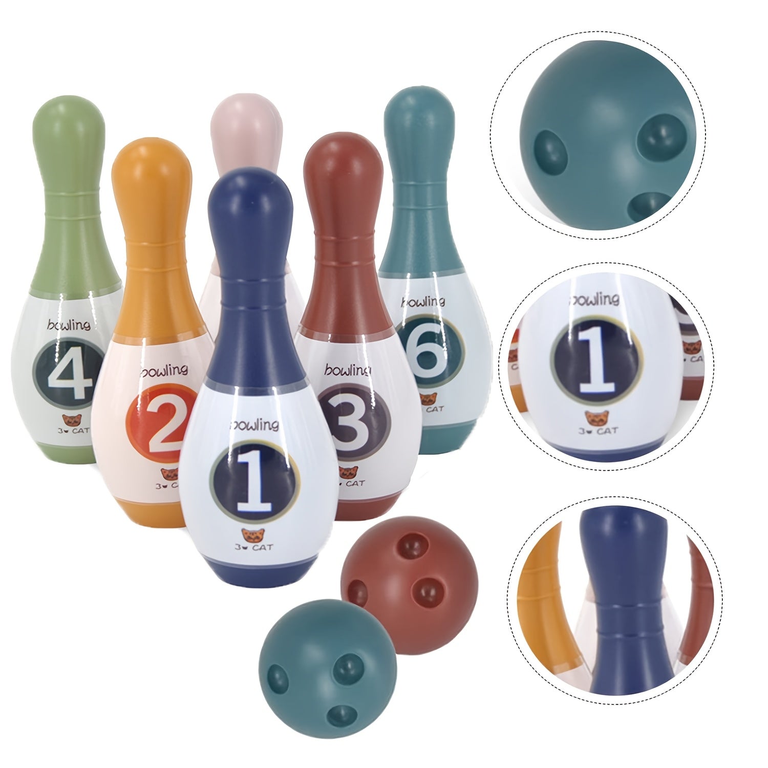 Toddler Bowling Set with 6 Pins and 2 Balls Educational Dinosaur Numbers Indoor Outdoor Play