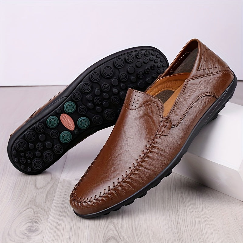 Men's Leather Loafer Shoes Casual Business Slip-On Round Toe All-Season