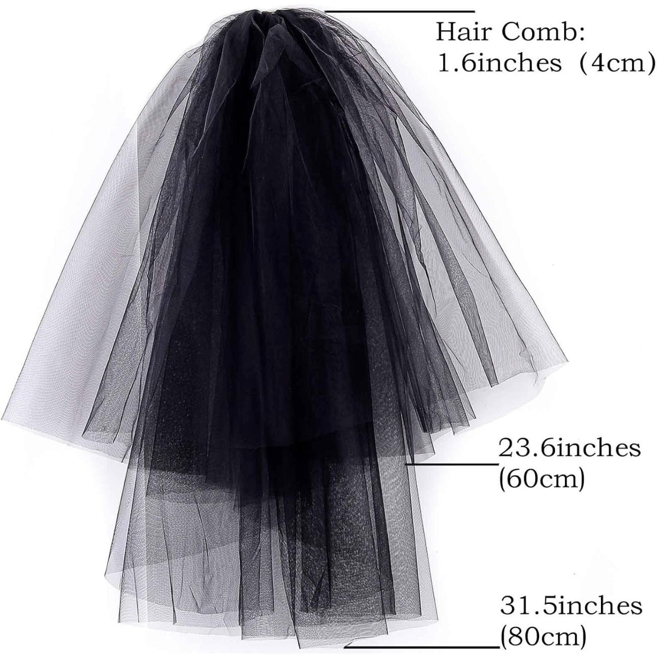 Black Lace Bridal Veil with Comb Fingertip and Long Length for Weddings and Occasions