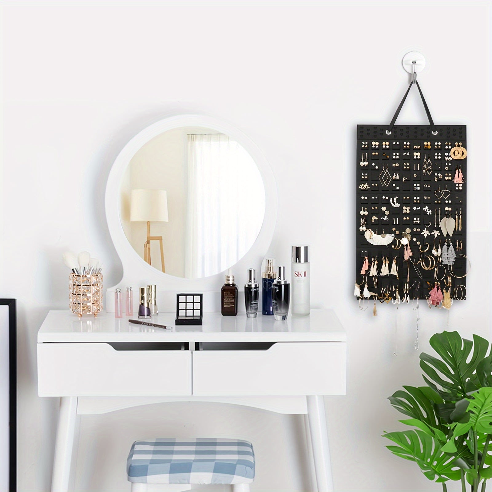 Jewelry Hanging Storage Display Rack Earring Organizer Felt Jewelry Holder Space-Saving for Bedroom Desk Dresser