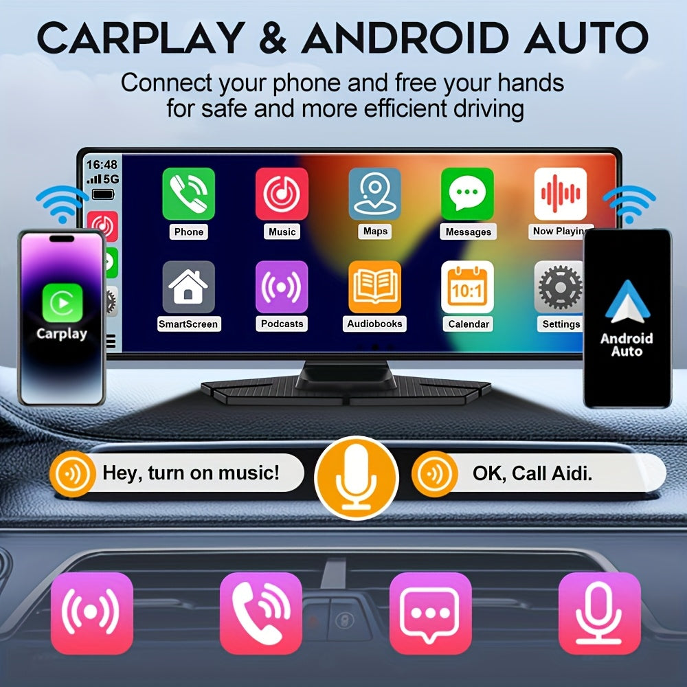 Cámara de tablero para coche con doble cámara 4K Ultra HD, control por voz, pantalla de 26cm, WiFi, grabación en bucle