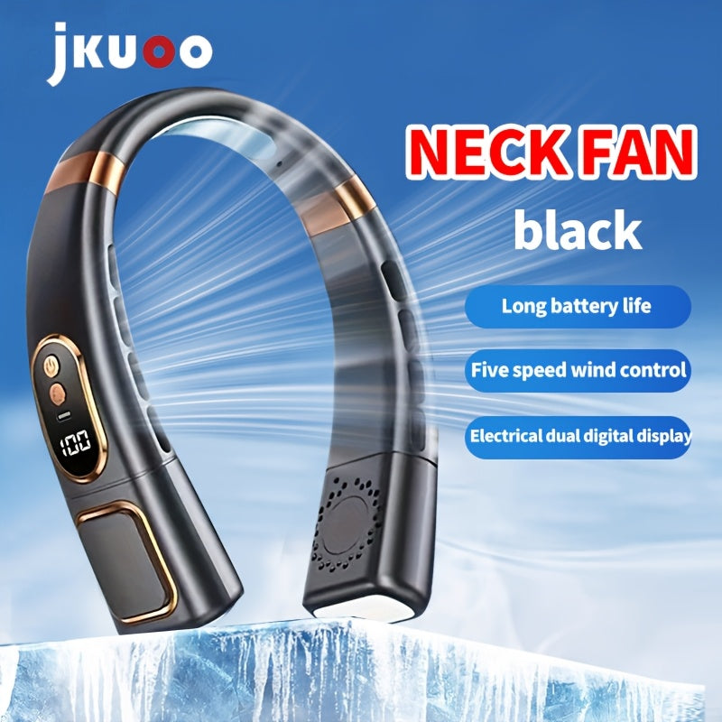 Portable Neck Fan with LED Display, 5-Speed, USB Rechargeable, Wearable Fan for Outdoor and Indoor Use