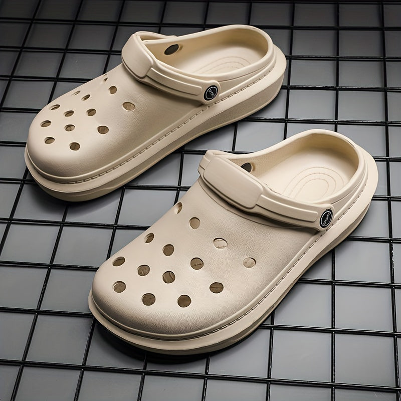 Women's Solid Color Clogs, Casual Hollow Out Garden Shoes, Slip-On Comfort