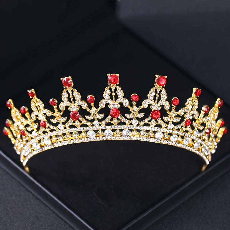Red Crystal Tiaras for Women Prom Bridal Rhinestone Wedding Hair Accessories Crown