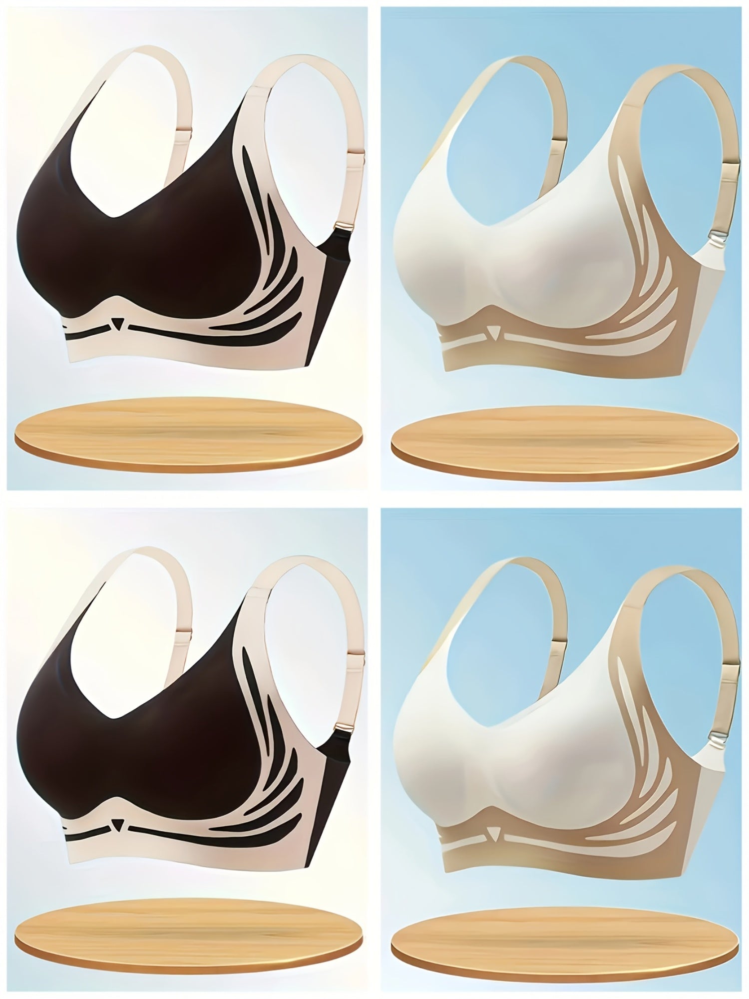 Women's Seamless Color-Blocking Sports Push-Up Bras Set of 4